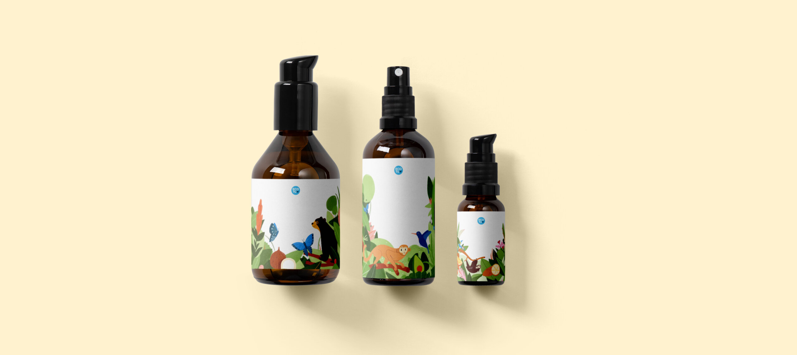 packaging-ecotu-shampoo-moisturizer-natural-ecological-avocado-coconut-monkey-bear-hummingbird-butterfly-illustration-wide-violeta-noy